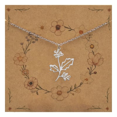 Bixorp Geboortebloem Ketting December / Hulst - Zilverkleurig Roestvrij Staal - Bloem Cadeau voor Dames & Meisjes