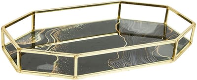 Ostaria Kaarsenplateau - decoratie dienblad - zwart/goud - metaal - 27 x 16 cm - marmer / epoxy look