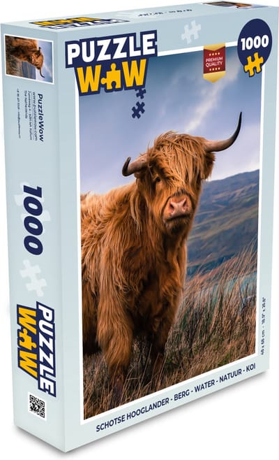 Puzzel Schotse Hooglander - Berg - Water - Natuur - Koe - Legpuzzel - Puzzel 1000 stukjes volwassenen