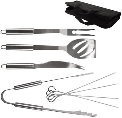Orion - Grillgereedschapset - 9-delig - Roestvrij Staal - Zilverkleurig - Ergonomische Handgreep
