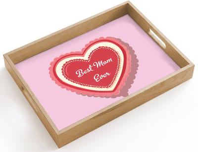 Dienblad hout 40x30 cm - Schootdienblad - Tekst - Hartje - Moeder - Roze - Borrelplank rechthoek - Plateau dienbladen