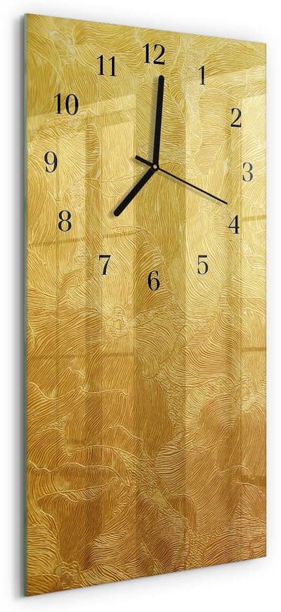 Tulup Wandklok - Patroon Gekleurde Glazen Klok - 30x60 cm - Goud Glazen Klok Met Print - Zwarte Handen - Rechthoekige Wandklok - Wandklok Glas Decoratie - Gekleurde Glazen Klok