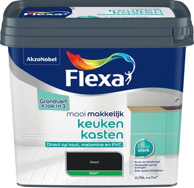 Flexa Houtlak Mooi Makkelijk Keukenkasten - Mat - Zwart - 750ml