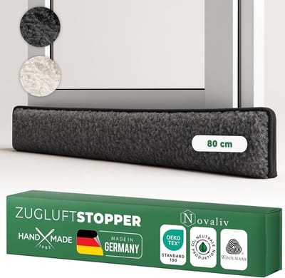 Tochtstopper voor deuren 80cm antraciet scheerwol  houdt tocht en kou tegen, dempt geluid/stof/licht, antislip, geen boren nodig; voor appartement/voordeur, dicht deurspleet af, één stuk