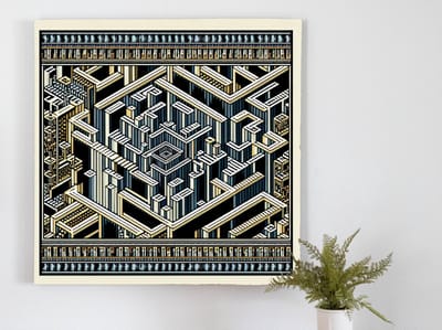 Pixel art escher schilderij | Visuele paradox: een Esher-esk pixelkunst meesterwerk onthuld | Kunst - 60x60 centimeter op Forex | Foto op Forex