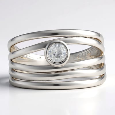 Cavill - Zilveren ring geplatineerd - 0,415 ct Cambodjaanse ronde zirkoon - 925 Sterling Zilver - Moderne elegante damesring met bezel zetting