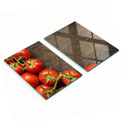 Duurzame en stijlvolle glazen snijplanken met tomatenpatroon op hout, 2x40x52 cm