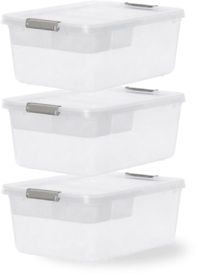 IRIS Storage Opbergbox met Clips en Inlegtray - 12.5L - Organiseerbaar - Kunststof -Transparant/Grijs - Set van 3