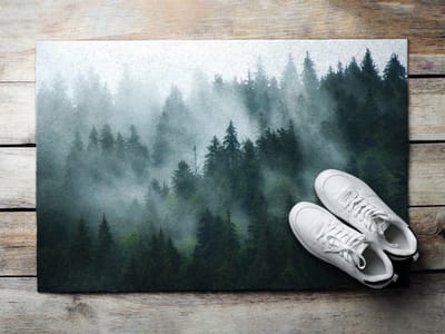 Coloray Deurmat voor binnen - Zwart Wasbare Deurmat - Mistbos Binnenmat - Antislip Onderkant Deurmat - Deurmat Met Print - 60x40 cm