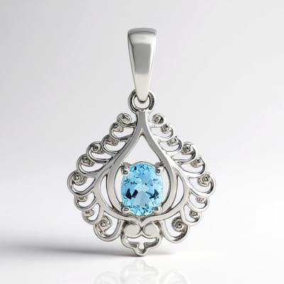 Cavill - Zilveren Hanger - 925 Sterling Zilver Gerhodineerd - 0,272 ct Santa Maria Aquamarijn Ovaal - Brazilië - Filigraan Design - Elegant Sieraad