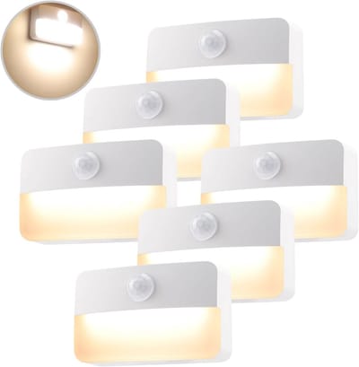 Nachtlampje met Bewegingsmelder voor Binnen - LED Trapverlichting, Kastlicht, 3000K Warmwit - Sensorgestuurd, Auto Aan/Uit, 6 Stuks