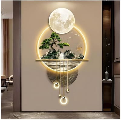 Metalen Wandsculptuur - Decoratieve Muurkunst - Woonkamer Verfraaien - Ingebouwde LED - 70 x 127 cm - Goud