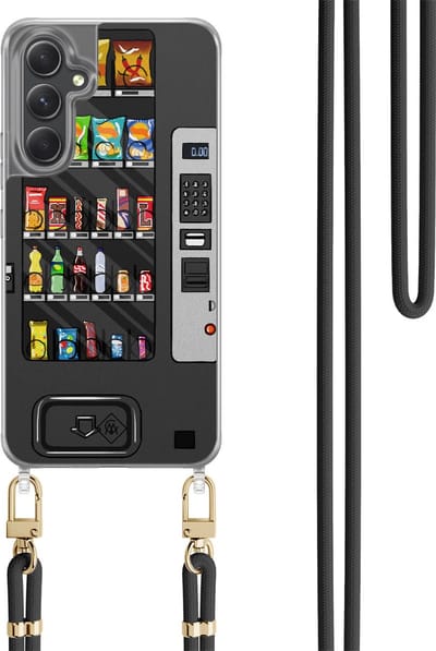 Casimoda® hoesje met koord - Geschikt voor Samsung A34 - Snoepautomaat - Afneembaar koord - TPU/polycarbonaat - Zwart