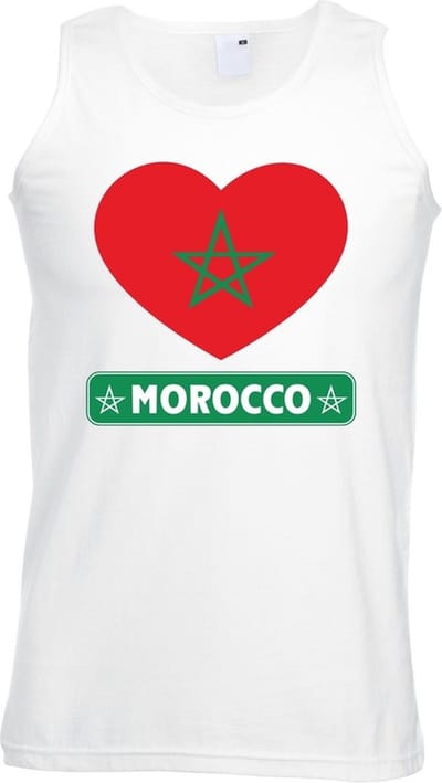 Marokko singlet shirt/ tanktop met Marokaanse vlag in hart wit heren S
