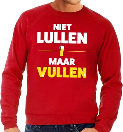 Niet Lullen maar Vullen tekst sweater rood heren - heren trui Niet Lullen maar Vullen S