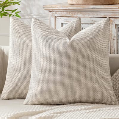 Kussenslopen Set - Chenille Sierkussens - 2 Stuks 60x60 cm - Zacht Ademend Design - Voor Bank Bed Woonkamer - Beige