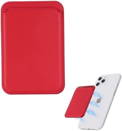 SBG Magnetische Pasjeshouder Compatibel met MagSafe | Dunne Card Holder Achterkant Telefoon | Kunstleren Kaarthouder voor Pasjes | Sterke Magneten | Rood