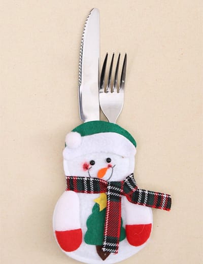Kerst Bestekhouder Kerst Kerstdecoratie Tafel Bestek Zakjes Kerstdiner Sneeuwpop – 1 Stuk