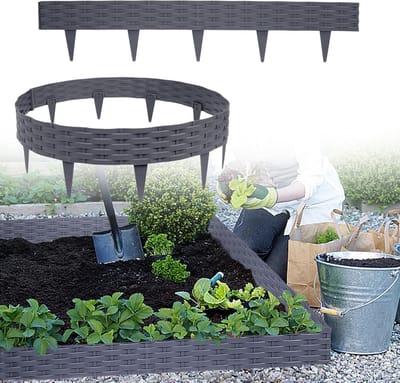 Flexibele Kunststof Tuinrand - Decoratieve Palissade voor Gazon, Bloembedden en Moestuin (10 Meter, Grijs)