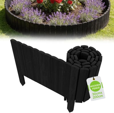 Froadp 30 cm Zwart Tuinhek Flexibele Grasmaaierrand - Bloembedrand 200 cm Lang Prikhek Houten Hek voor Bloembed, Grasmaaierrand & Tuinomheining