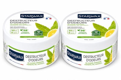 Starwax Geurverdrijver Verveine Citron 300 g - Set van 2 Stuks - Natuurlijke Luchtverfrisser Geurneutralisator - 8 Weken Werking tot 30 m² - 98% Natuurlijke Oorsprong - Made in France
