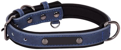 1 stuk Hondenhalsband, verkrijgbaar in verschillende maten en kleuren, echt, stevig, comfortabel, zachte binnenvoering met contrasterend kleurdesign, Marineblauw,L
