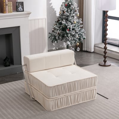DESMIU Slaapbank 92 x 92 x 64 Cm - Opvouwbaar 2-in-1 Ontwerp - Voor Woonkamer En Kleine Ruimtes - Chenille Wit