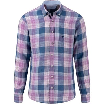 Fynch-Hatton Overhemd Multi Check Button Down Linnen Dusty Lavender / male