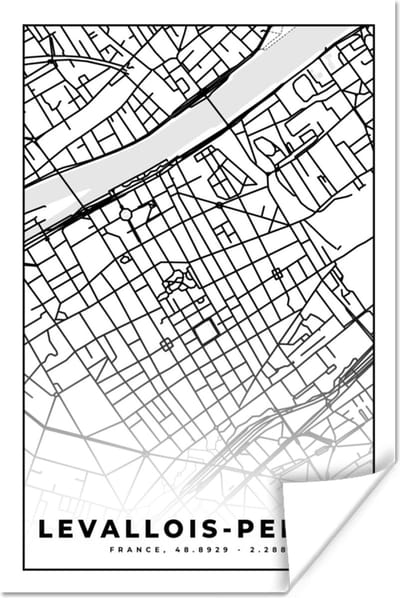 Poster Frankrijk - Plattegrond - Levallois-Perret - Stadskaart - Kaart - Zwart wit - 120x180 cm XXL