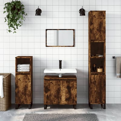 vidaXL - Badkamerkast - 30x30x190 - cm - bewerkt - hout - gerookt - eikenkleurig