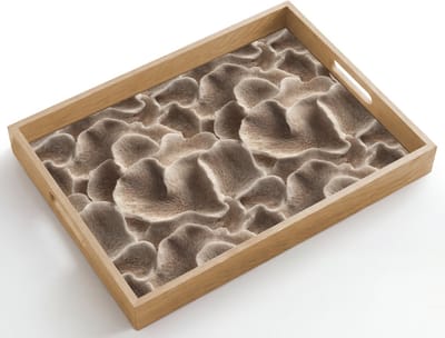 Dienblad hout 50x35 cm - Schootdienblad - Waaiervorm - Beige - Vezel textuur - Borrelplank rechthoek - Plateau dienbladen