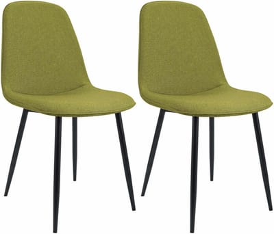 CLP Maryam Set van 2 eetkamerstoelen - klassiek - met rugleuning - zwart metalen frame - belastbaar tot 150 kg - Stof/groen