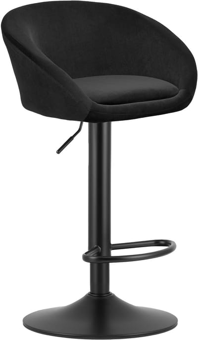 Barkruk EAST – Velvet Zwart - Zwarte Basis - Rugleuning, Verstelbare Hoogte, 360° Draaibaar, Comfortabele Voetsteun, Modern Design, Max. 110 kg