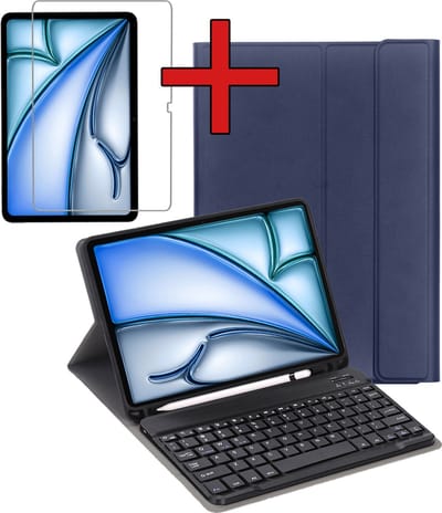 Hoes - Geschikt voor Apple iPad Air 2024/2025/2026 (M3/M4) - 11 inch - Met Screenprotector - Toetsenbord Case - Keyboard Book Cover - Hoesje - Donkerblauw