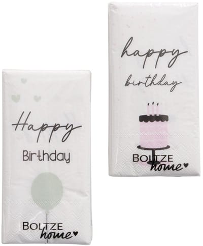 Boltze set van 2 servetten met tekst happy birthday