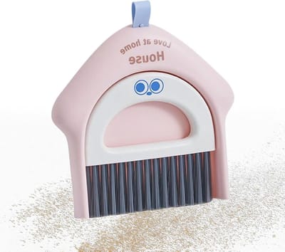 Bezem Stofblik Set - Schoonmaak Gereedschap - Bureau Reinigen - Compact Opvouwbaar - 18.5x17cm - Roze