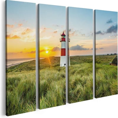 Artaza Canvas Schilderij Vierluik Vuurtoren met Zonsopgang op een Eiland - 80x60 - Foto Op Canvas - Canvas Print