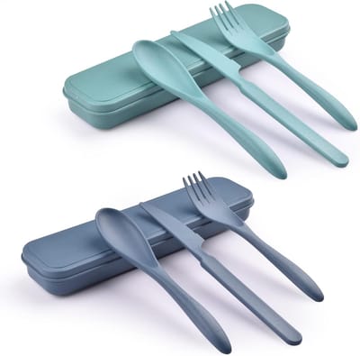 sets herbruikbare bestekset met koffer, reisvork, messen-lepelset, draagbare plastic bestekset voor picknick, school, kantoor, lunch