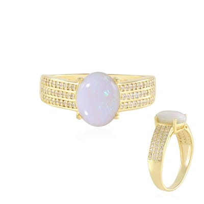 Cavill - Zilveren ring verguld 925 Sterling - Australische opaal 1 276 ct ovaal cabochon - 60 Tanzaniaanse zirkonia 0 416 ct - elegante damesring