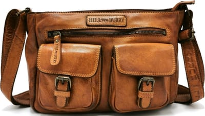 HillBurry Schoudertas met meerdere vakken gewassen leer cognac - (B x H x D) ca. 25cm x 18,5cm x 8,5cm