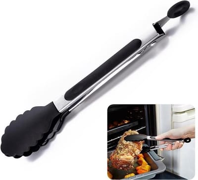 *** 2x BBQ Siliconen tang - vleestang - serveertang - keukentang - salade tang – barbecuetang – zwart 21cm - bbq tang - vleestang - van Heble® ***