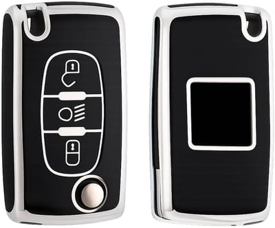Autosleutel Hoesje geschikt voor Peugeot - Sleutelcover - TPU Cover Sleutelhoes - Accessoires - zwart