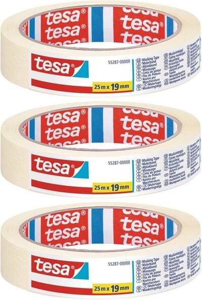 Tesa Afplaktape - 3x rol - wit - 19 mm x 25 m - schilderstape - maskeertape - Masking tape