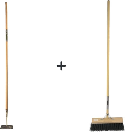 Synx Tools Rechte Schoffel 18 cm +Nylon Straatbezem Zwart 40cm - 160cm Staal met Handvat - Schoffel - Nylon