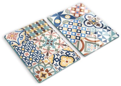 Wallfluent Glazen Snijplanken - Decoratieve tegels Snijplanken Glas - 2 stucks 40 cm x 52 cm - Veelkleurig Snijplanken van Glas - Keuken Snijplank Glas - Decoratieve Glazen Snijplank - Glazen Snijplank met Antislip