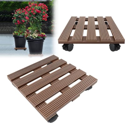 Plantenroller 2-delig - Bloemenroller pot - Planten verplaatsen - Met remwielen - 30 x 30 cm - Bruin