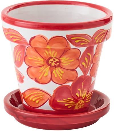 J-Line bloempot - keramiek - oranje/wit - small