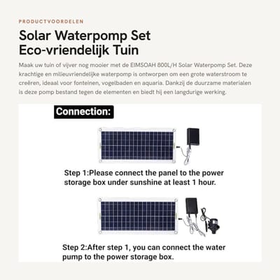 Dailygoods - Solar Waterpomp Set - Eco-vriendelijk Tuin Fontein - 12V Energie - Waterbesparing - Duurzaam - Buiten gebruiken - 800L/H