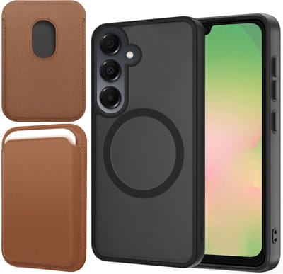 Hoesje + Pasjeshouder geschikt voor Samsung Galaxy A56 / A36 - Portemonnee geschikt voor MagSafe - Magnetisch - Pasjes Houder - Creditcardhouder - Bruin