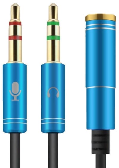 Jack Female 3.5mm naar 2x 3.5mm Aux Splitter - Headset Splitter - Microfoon en Audio Splitter - Blauw